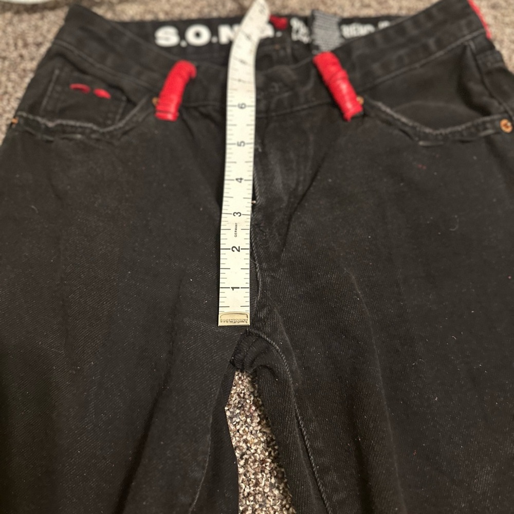 Redhawk Designs Hand Crafted Black and Red Boyfriend Jeans -One of a kind sz 24 - Picture 6 of 8